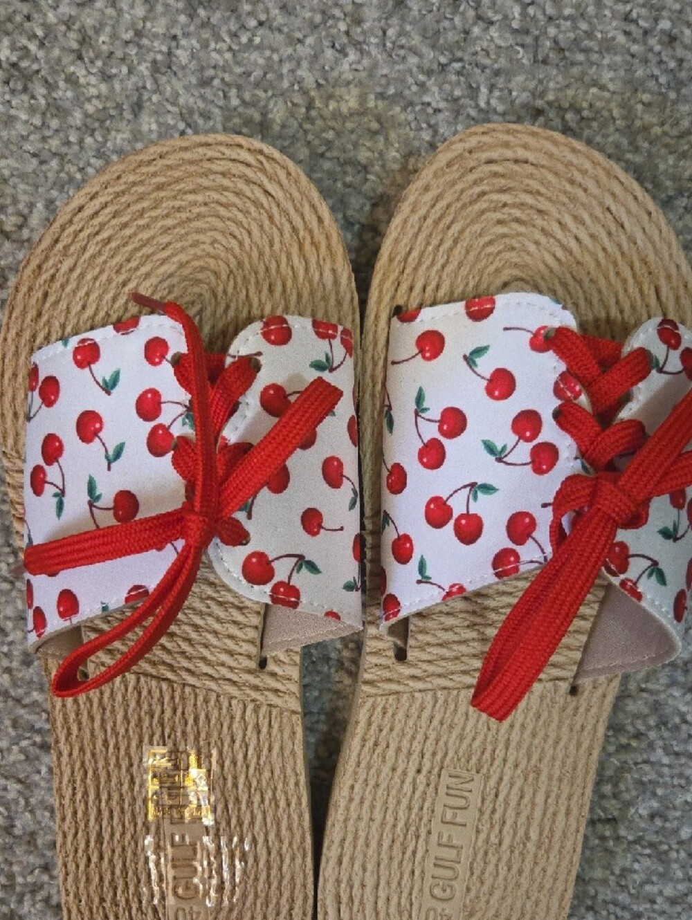 Cherry Print Red Bow Slide Sandals - Women Size 8 Adjustable NWT